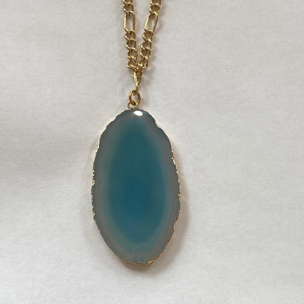 Gold plated blue turquoise agate necklace